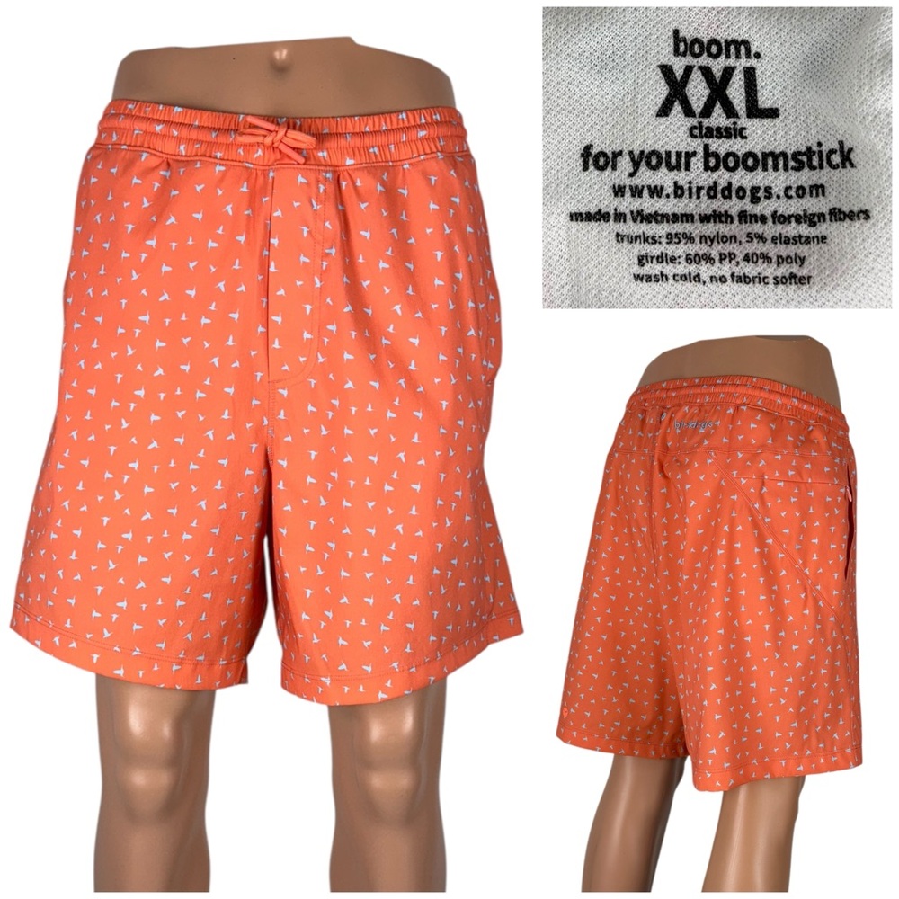 Bird Dogs 2XL Inner Banks Lined Swim Trunks Shorts Orange Drawstring Waist EUC